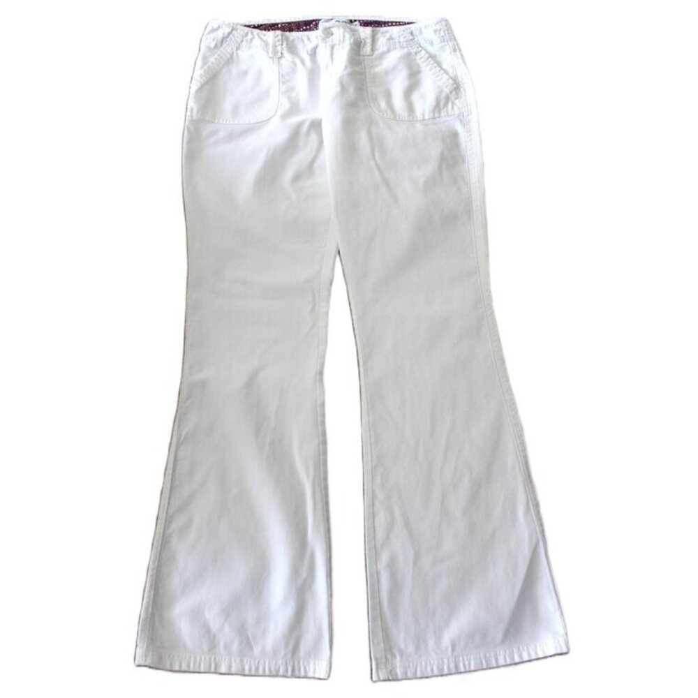 ROXY Retro Y2K Low Rise Flare Pants, Cotton Canvas Bell Bottoms in Crisp White